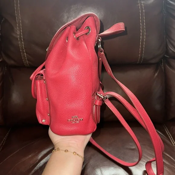 🔥🔥🔥Coach Mini Turnlock Rucksack Red Leather Backpack Backpacks